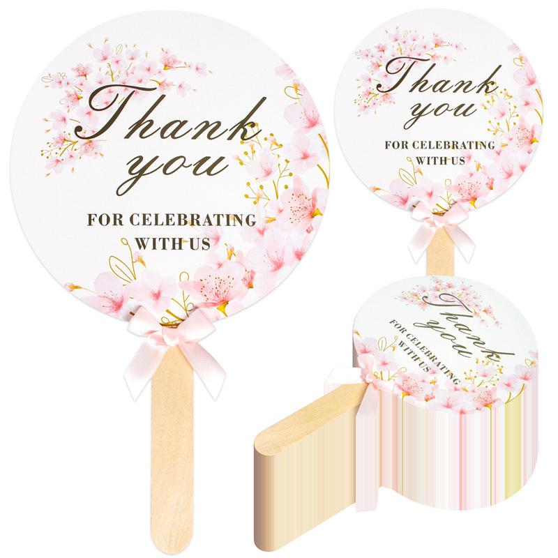 10 Pcs Wedding Hand Fans For Guests Bulk Decorative Handheld Wedding Favor Fans With Handle Thank You For Celebrating With Us