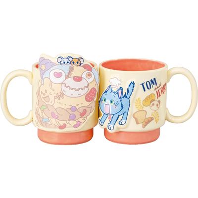 Und Jerry Bakery 3D-Becherpaar, 350 ml, 8 x 9 cm, Geschirr, Tom Jerry, Waren, verschiedene Waren, rosa, gelb, san4497 „Tom Play“, ca.. Ca.. &