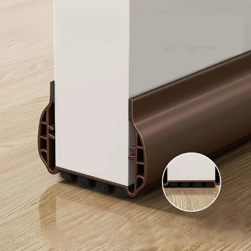 1pc PVC Door Bottom Sealing Strip with Brush Multiple Dustproof Soundproof Washable Weather Strip Snap-In Mount Stripping