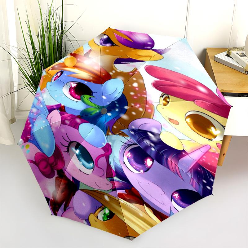 Rainbow Ponies Bright Folding Umbrella Portable Travel Three Folds Umbrella Printing