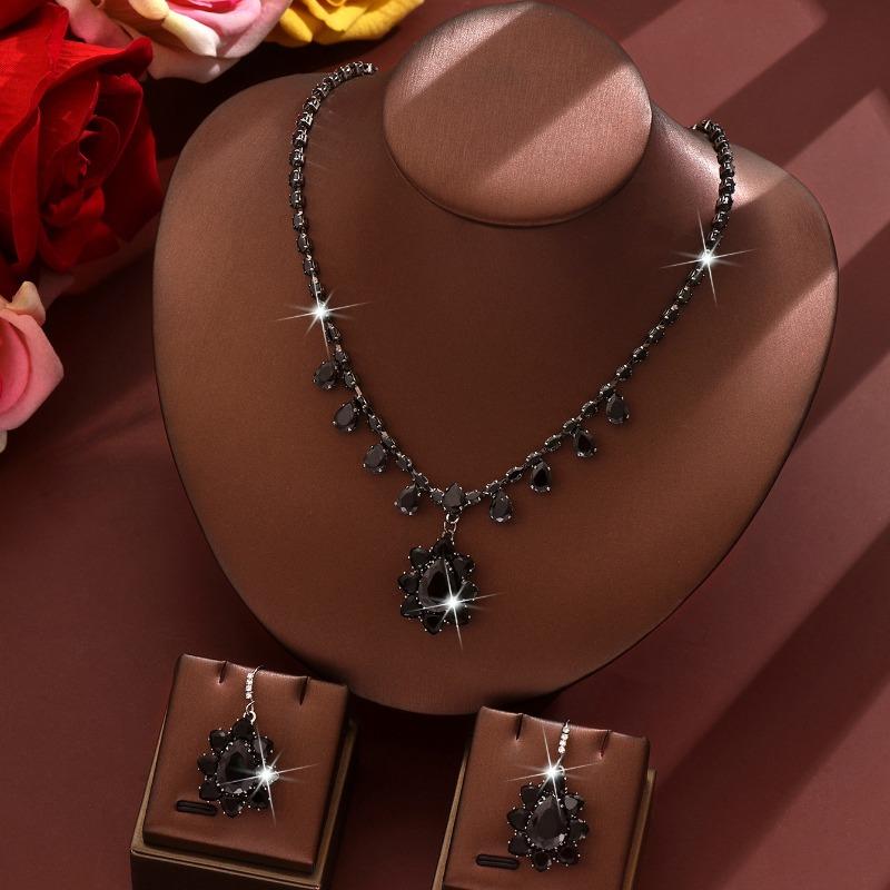 Round crystal necklace earrings zircon rhinestone set - hot selling bridal accessories