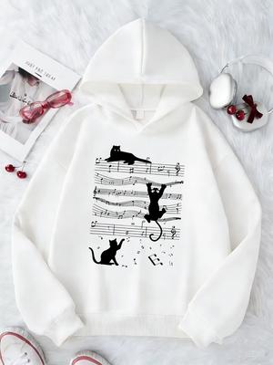 Musik Katze Kawaii Trendiges Design Kinder Sweatshirt Niedlicher Kapuzenpullover für Jungen Mädchen Herbst Frühling Lässige Hoodies