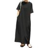 Maxi Long Plus Short Loose Round Solid Everyday Summer [WoauNuiHll] Women's Dress, T-Shirt Dress, Sizes, Sleeve, Fit, Figure-Flattering, Casual,