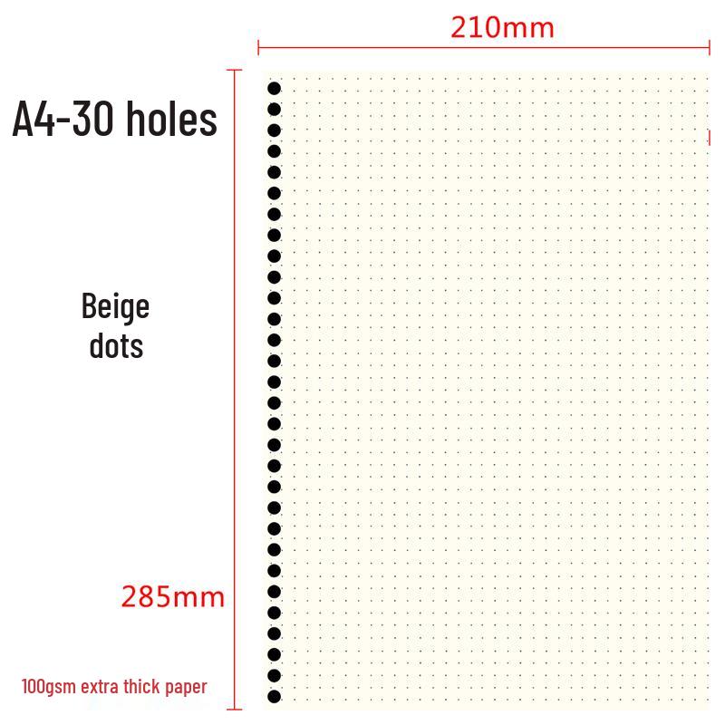 A4 Grid Kraft Paper Loose-Leaf Notebook with 30-Hole Refill - Retro Style