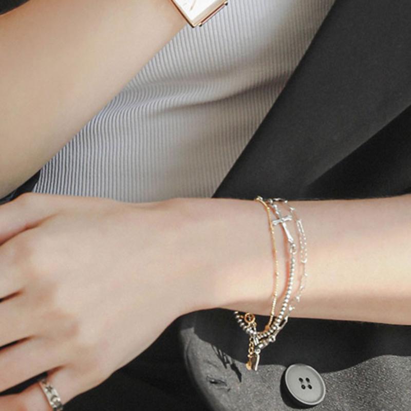 J.Lauren Italian Cutting Rose Gold Silver Chain Bracelet B0931