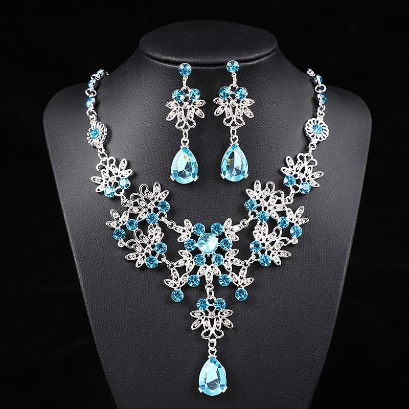 Fashion Necklace And Earrings Set - Leaf And Droplet Wedding Set - Bride's Jewelry Set