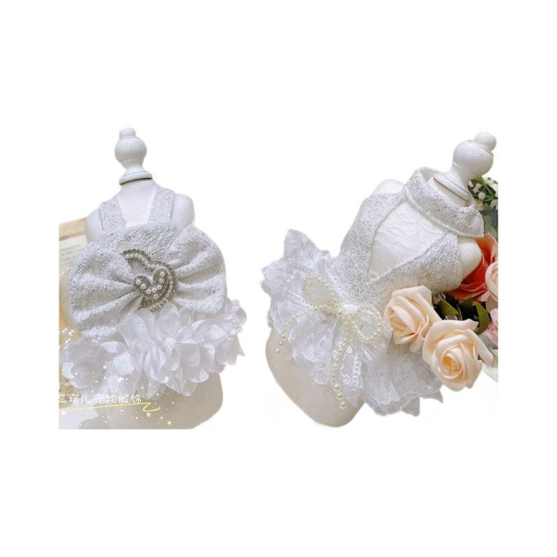 Pet Spring Princess Strap Bow Cake Skirt Yorkshire Strap Skirt Elastic Dress Glitter Dress Dog Dresses for Small Dogs