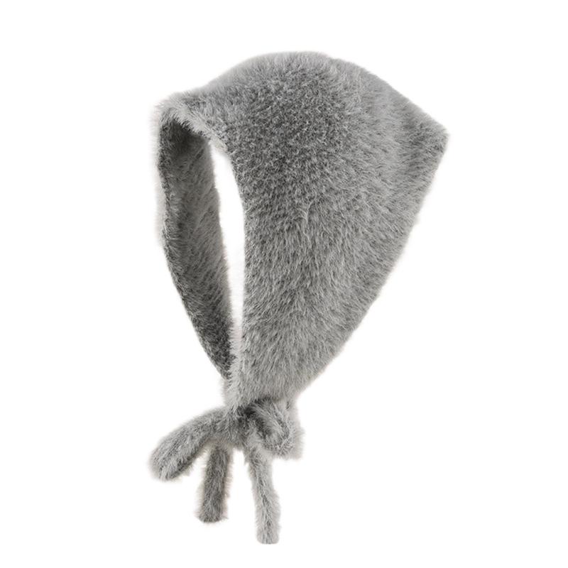 French Knitted Bandana Polyester Plush Solid Color Comfortable and Warm For Women and Girl Daily Use Winter Headwear