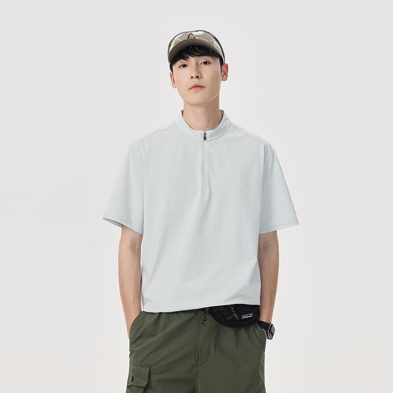 Stand-up Collar Half-Zip Short-Sleeve T-Shirt Summer Solid-Color Outdoor Sports Cooling Fashion Brand Top