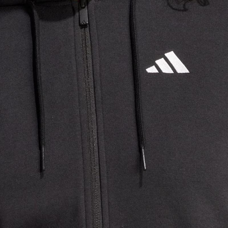 adidas Women's Black Cropped Essentials 3-Stripes French Terry Full-Zip Hoodie JE0052