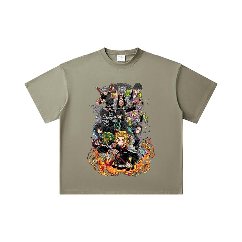 260 GSM Double Yarn 32 Count 100% Cotton Demon Slayer V61 Hashiras Print Unisex Heavy Cotton T Shirt