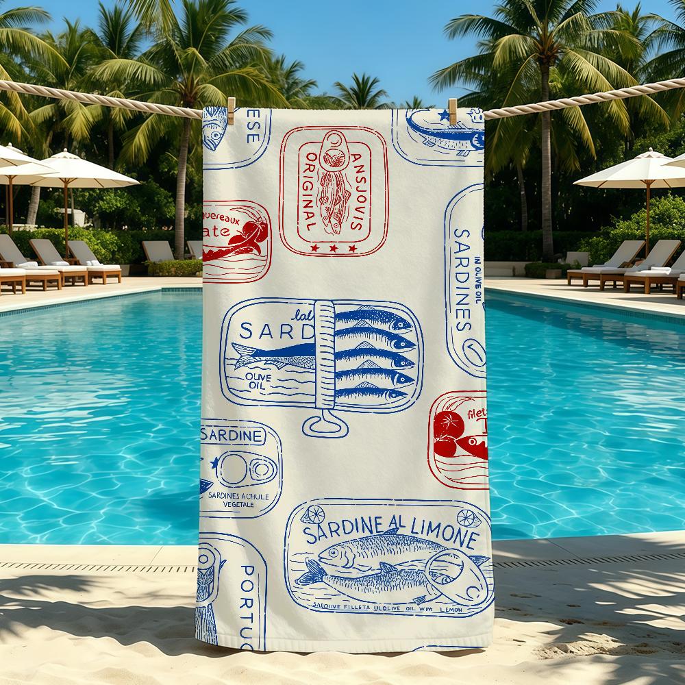 Colorful Sardines Towel For Outdoor Camping Beach Towel Super Absorbent Quick-Drying Summer Towel