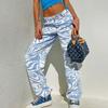 Zebra Pattern High Waist Women'S Jeans 90s Streetwear Trousers Baggy Leg Pants Denim Capris