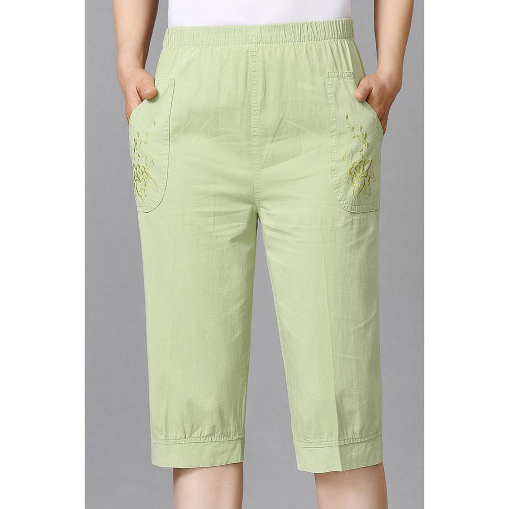 Women Cropped Pants Summer Middle-aged Lady Elastic Waist Loose Casual Pants Cotton Thin Female Sweatpants