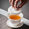 1pc Sheep Fat Jade White Porcelain Gaiwan, Filtered Tea Bowl, Anti Scalding Design, Single Ceramic Tea Cup, Kung Fu Tea Set