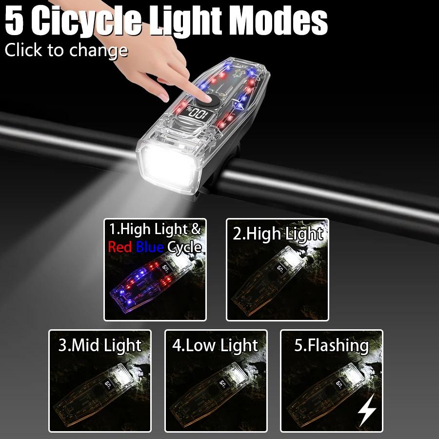 Powerful LED Bike Headlight USB Rechargeable Lamp with Taillight MTB/Road Bike Safety for Night Riding Commuting Off-Road Lights