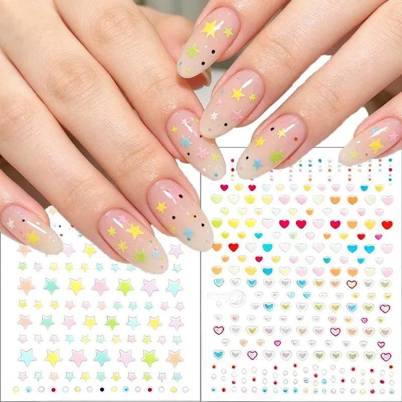 Colorful Dopamine Star Heart Nail Sticker Self-Adhesive Nail Diamond Sticker Decals Y2K Summer Manicure Makeup Decorations