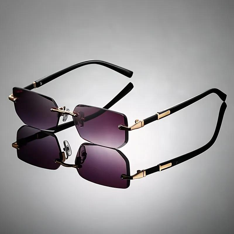 New Vintage Square Frameless Men s and ladies s Fashionable Glasses ladies  Small Round Sunglasses Vacation Travel Eyewear