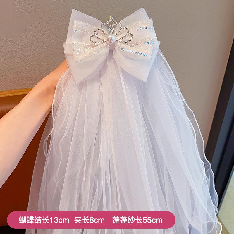 Children's Long Veil Princess Crown Photo Hairpin Flower Girl Baby White Girl Headwear Kids Women Hair Accessories