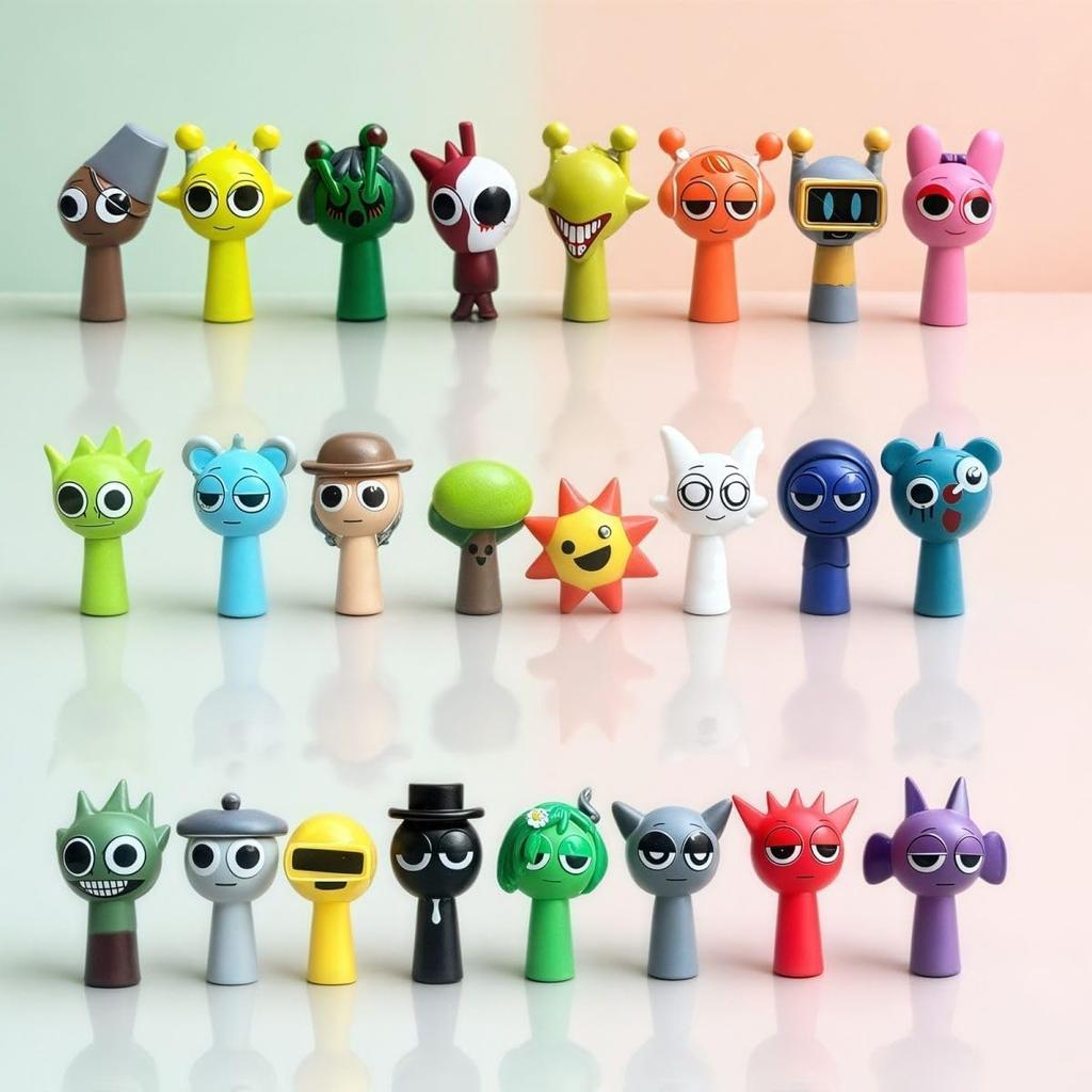Sprunki Collectible Figures, Dolls, Blocks, Toys, Dolls, 4-5cm Tall, 24-Piece Set, Pre-painted (48-Piece Set)