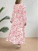 Zebra Print V-Neck Midi Dress - Elegant, Waist-Hugging, Long Sleeve, Autumn Fashion