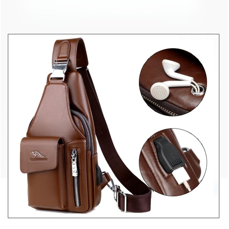 Men's Chest Bag USB One-shoulder Messenger Chest Bag Casual Fashion Bag Diagonal Backpack