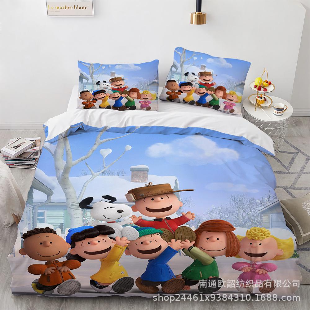Cartoon Snoopy Bedding Sets Comforter Quilt Bed Cover Duvet Cover Pillow Case 2-3 Pieces Sets Kids Adult Size Home Decor