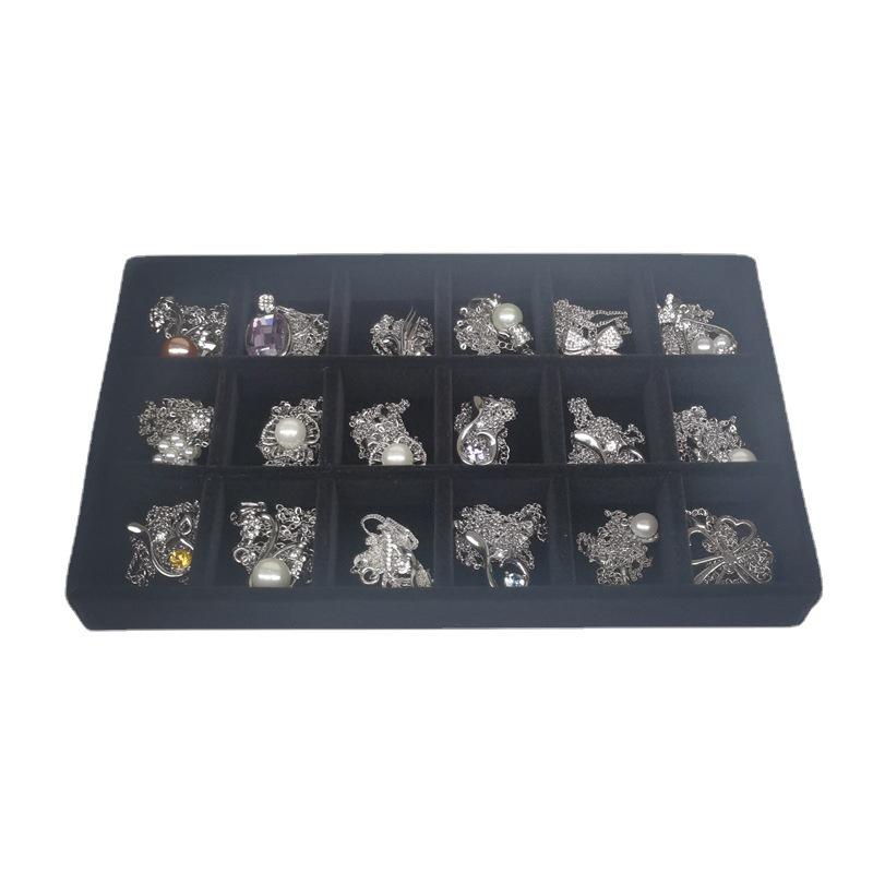 Black Velvet Jewelry Organizer - 18-Compartment Small Tray for Rings, Earrings, and Necklaces