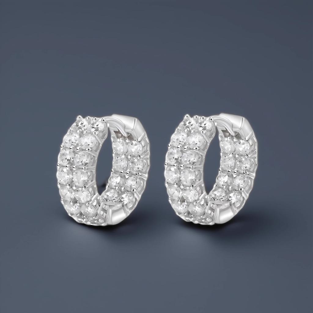 Double-Layer Row Diamond Earrings Men'S Hip-Hop Popular Versatile Zircon Earrings Women'S Unsophisticated Full Diamond Earrings
