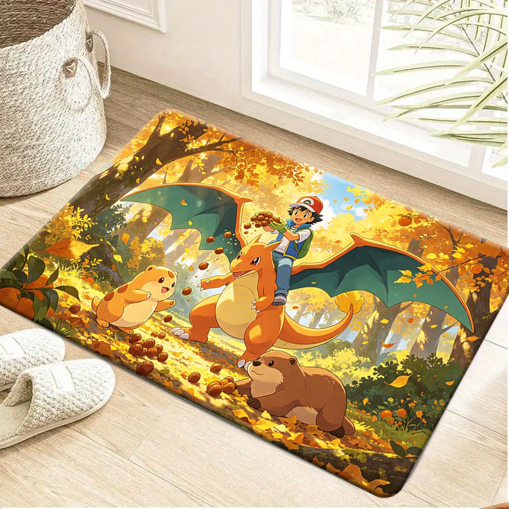Pokemon Gengar Evolution Line Neon Print Non-slip Doormat Soft Floor Mat for Home Decor