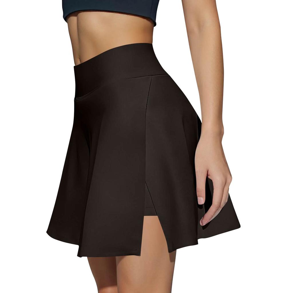 Women's Casual High Waist Solid Color Short Half Skirt Sports Skirt Pleated Skirt