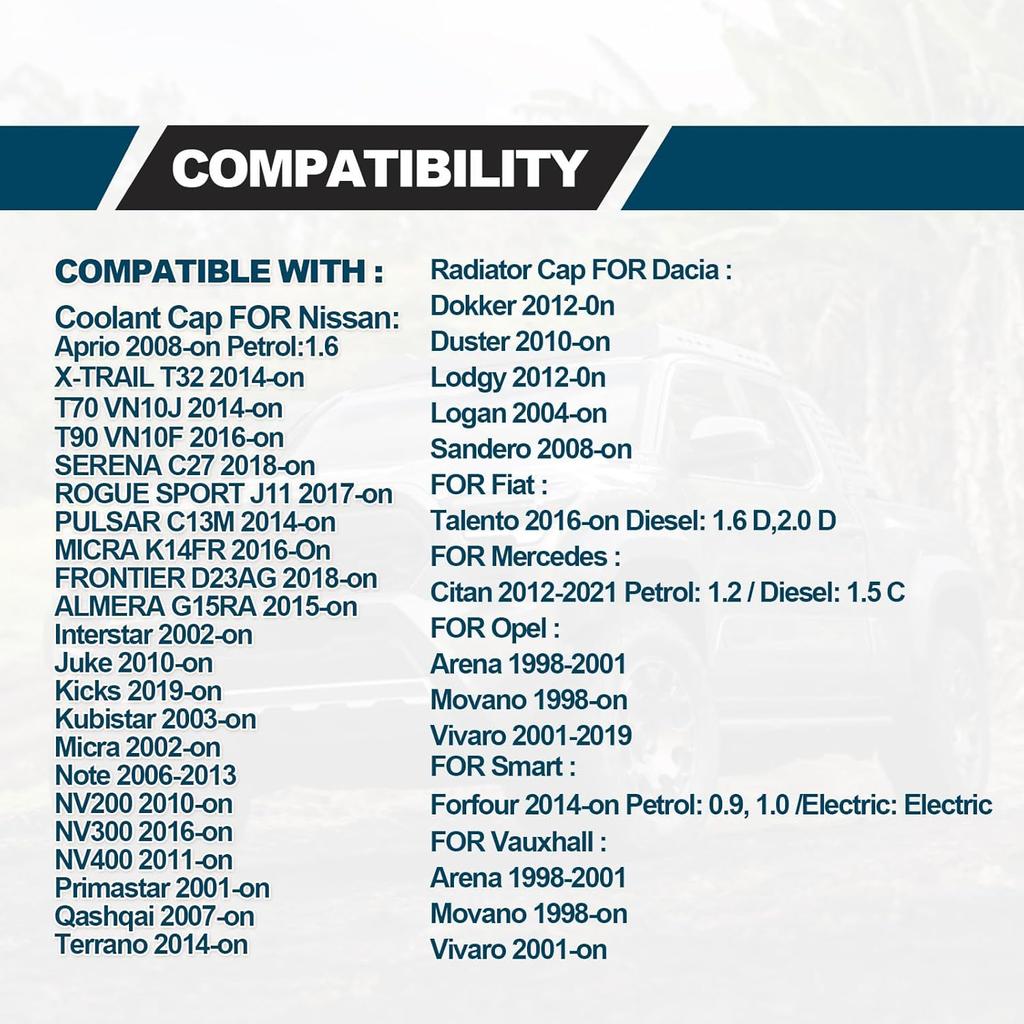 Kühlmittelbehälterdeckel für Autokühler, Ersatz, Kompatibel mit Nissan Dacia Fiat Mercedes-Benz Opel Rena Renault Vauxhall, Ersetzt# 21430-AX30A