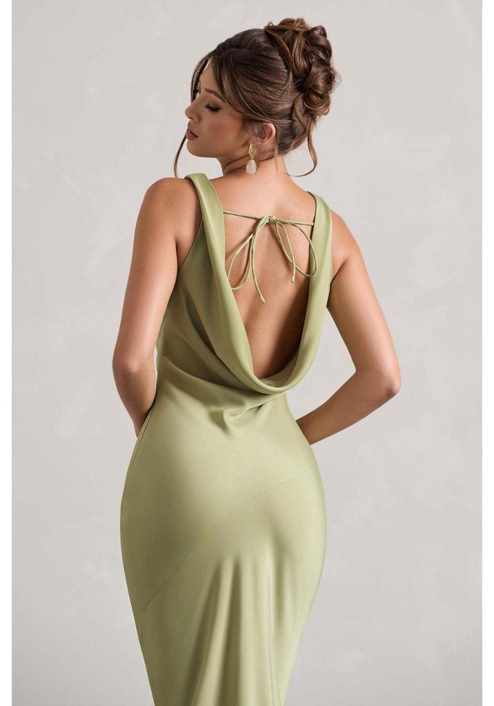 Robe Longue Elegante Satinée Coupe Ajustée Sirène Dos Nu 2025