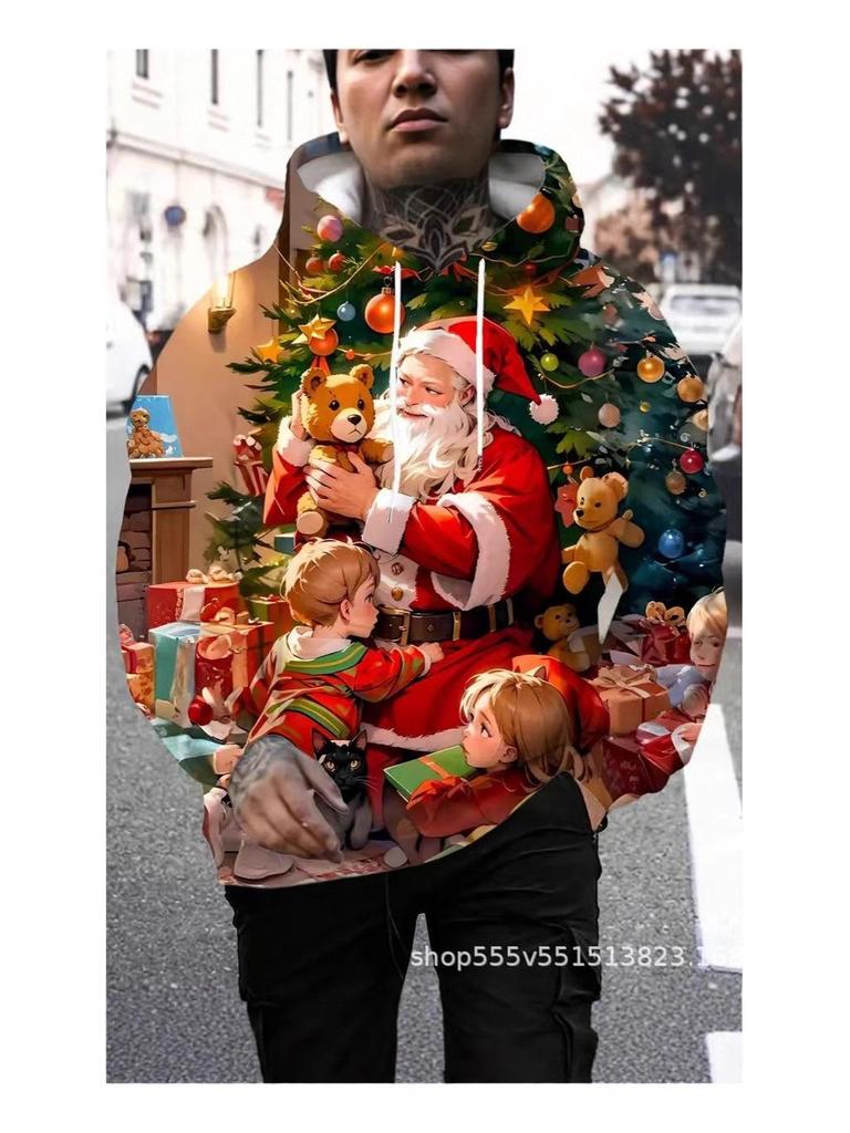 3D Digital Print Christmas Hoodie - Europe & America Style