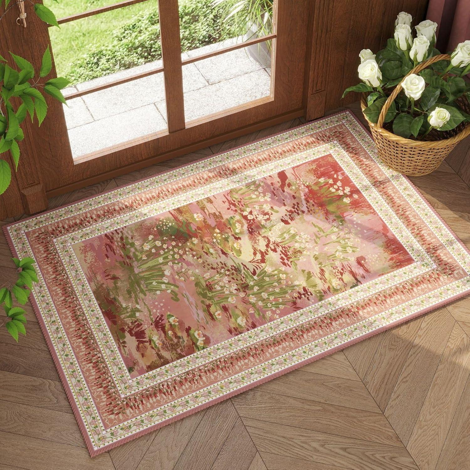 

Boho Flowers Print Welcome Door Mat Nature Art Home Decor Rug Non-Slip Soft Hallway Living Room Bedroom Bathroom Entrance Rug 40cm x 60cm