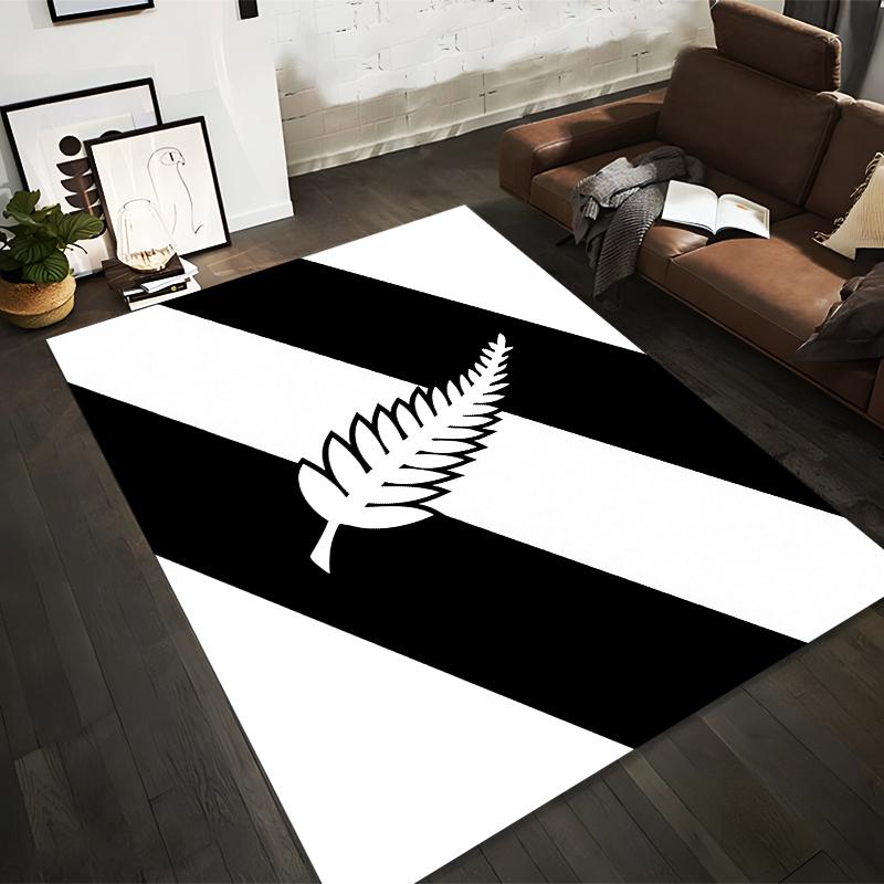 Black and White Fern Leaf Striped Rug, Non-slip rug suitable for living room and bedroom sofas.