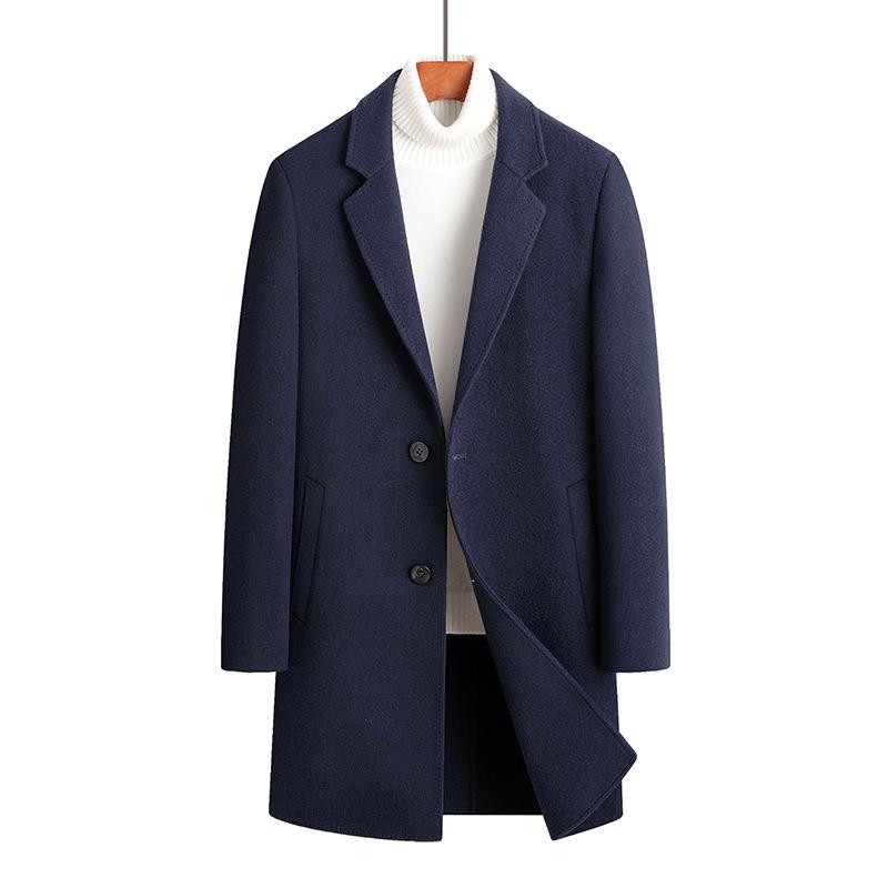 100% Woolen Coat Trench Coat Men's Medium and Long Business Casual Hand-sewn Double-sided Woolen Coat Men's Coat