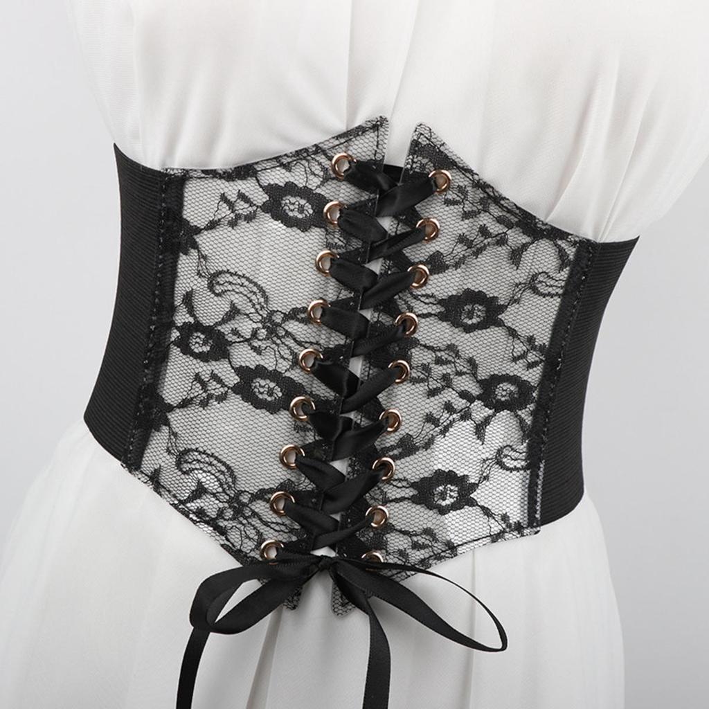 Fashionable Women Waist Corset Flower Embroidery Elastic Waistband Wide Lace Slimming Body Belts Cummerbunds