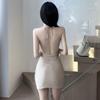 Sexy neck swing collar chain suspender skirt slim and thin hip wrap split open back dress