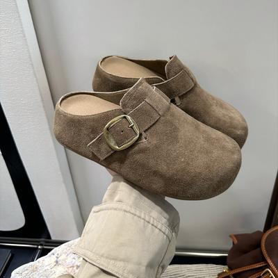 Koeienhuidversie van dikzoolige verhogende Boken schoenen voor dames 2025 nieuwe modellen, kleine luie mensen dragen een tasje en halve pantoffels