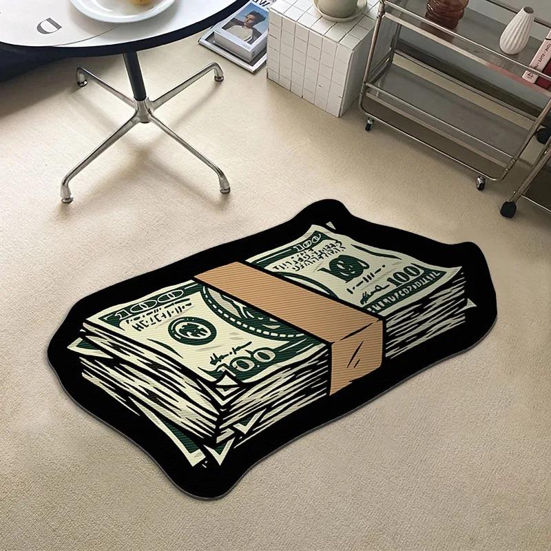 Creative Stacked Dollar Print Small Carpet Anti-Slip Easy-To-Clean Bedroom Floor Mat Entryway Mat Home Decoration