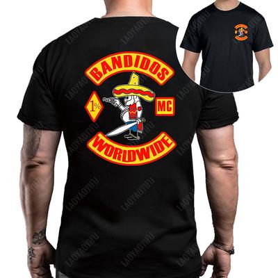 Camiseta Masculina Banddidos Motorcycle Club O Colar 2024 Algodão de Alta Qualidade Preta Verão Manga Curta Moda Rua Top