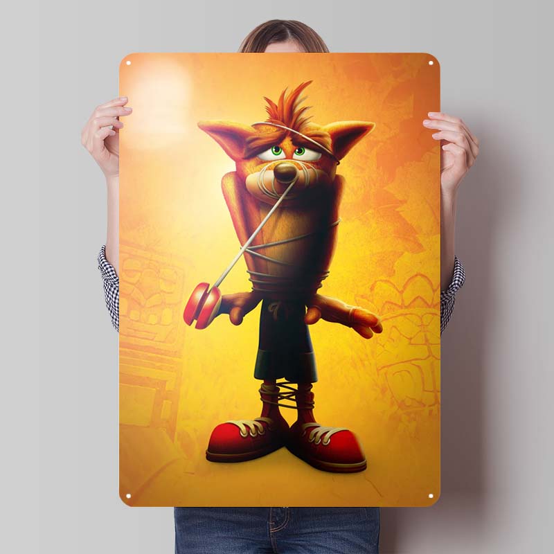 Crash Bandicoot Posters Classic Game Metal Signs Wall Art Mural Custom Tinplate Plaques for Gamers Gaming Room Decoration Retro