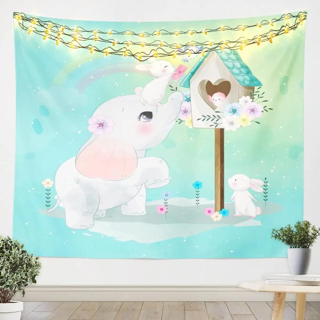 Cute Cartoon Baby Elephant Tapestry Office Living Room Tapestry Home Wall Decoration Tapestry