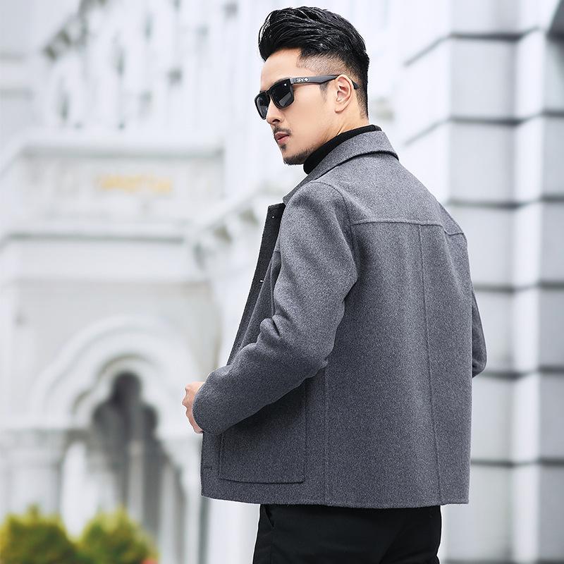 Winter doppelseitige Kaschmirjacke, geknöpfter Wollmantel, Herren Revers Kurz Mittellang doppelseitige Wolljacke