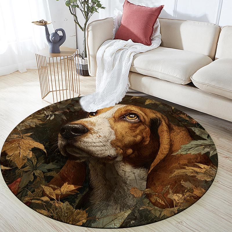

Basset Hound and plants pattern round rug,Carpet Rug for Living Room Bedroom Playroom ,Non-slip Floor Mat,Holiday Gifts and Birthday Gifts. 80cmx80cm