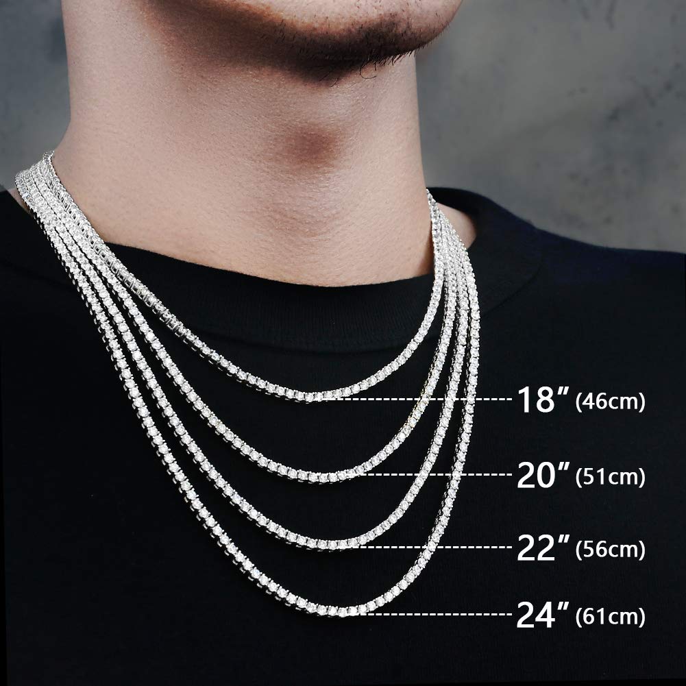 Tennis Chain 3mm CZ White Gold Chain Hip Hop Bling Street Style Accessory 3mm White KRKC&CO Necklace, Wide, Diamond, Plated, Women's Necklace,