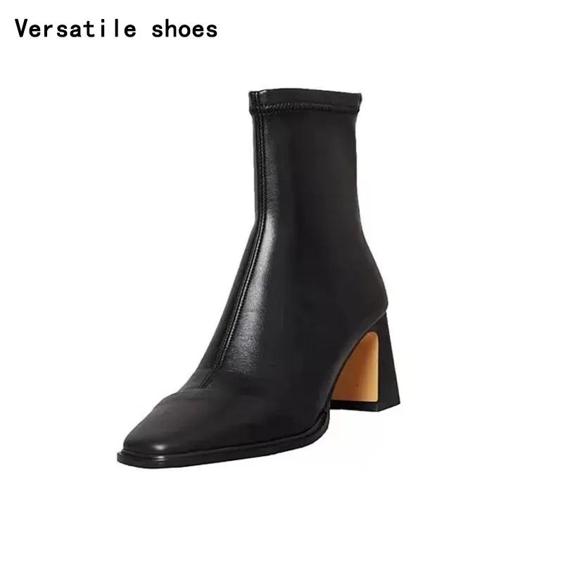 Autumn Winter Warm Cotton Women Ankle Boots Fashion Square Toe Short Booties Ladies Concise Thick High Heels Shoes