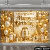 2D Flat European Carved Gold Birthday Background Cloth Gold White Balloons Paired with Three-layer Gold White Birthday Cake