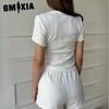 GMXIA Fashion Leisure Suit Jacquard Wooden Ear Edge Slim Temperament Home O-neck Short Sleeve Shorts Two-piece Set